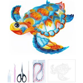 مجموعة اللف Uniquilling، مجموعات اللف الورقية، 8 * 10 بوصة مجموعات تخريمية من ورق السلحفاة الزرقاء مع أدوات اللف واستخدام الدليل، أعمال اللف الفنية DIY فن الجدار الحديث لغرفة المعيشة