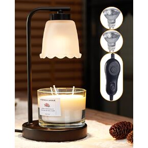 Candle Warmer Lamp with Timer and Adjust Brightness, Compatible Large Jar Candle, Bedroom Home Decor Gift with 2 Bulbs (White)