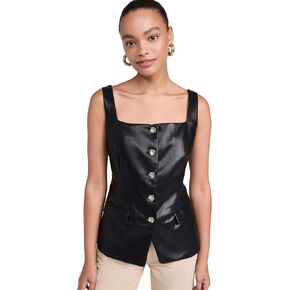 Pixie Market Women's Agatha Leather Gold Button Vest