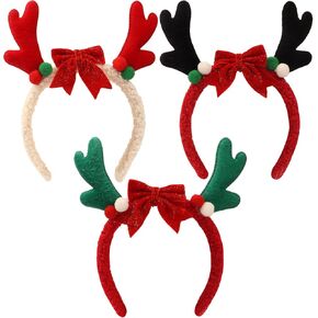 FECASIMY Reindeer Antlers Headband Christmas for Women Antler Hair Accessories Halloween Elf Headbands Party Favors for kids 8-12 Dog Birthday Party Supplies Circus Theme Party Decorations 3 Pcs