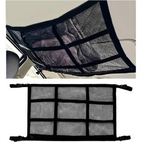 Improve Version Car Ceiling Cargo Net Pocket with Zip,Reinforced Webbing&Double Layers Cargo Carrier,Universal Road Trip Essentials Car Organizers and Storage for Tent,Toy,Quilts