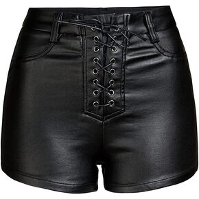 COMLIFE Women's Sexy Shorts Stretchy High Waisted Zipper Faux Leather PU Shorts