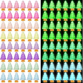 Libima Mini Resin Tree Miniature Luminous Tree Small Christmas Decorations Tiny Christmas Figurines for Desktop Crafts Dollhouse Gift Supplies, 8 Colors(96 Pcs)