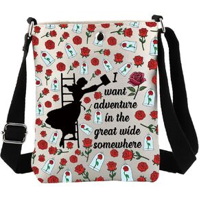 LQRI Fairy Tale Book Sleeve with Zipper Belle Rose New Adventure Gift I Want Adventure in The Great Wide Somewhere Book Sack Gift (Crossbody Bag)