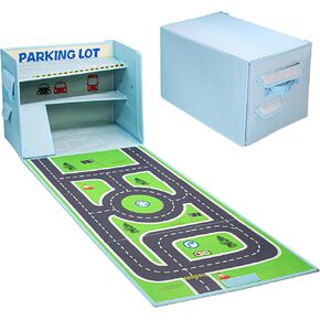 Livememory Toy Car Garage Box - Toy Car Storage Toy Car Box for with Car Rug Play Mat (Not Included Cars)