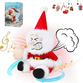 Funny Jokes Talking Vibrating Spinning Farting Santa Claus Plays JINGLE BELLS With Fart Sounds Christmas Plush Interactive Toy With Box Xmas Gift White Elephant Toy For Kids Aldult Xmas Decoration 11"