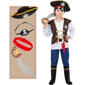 Kids Pirate Costume with Accessories for Boys Halloween Costumes Role Play Christmas Toys Gift for Children Toddler
