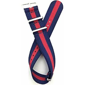 NewLife 22mm Red/Navy Blue, Nylon Fabric Watchband | Vintage, Heavy Duty, Military Style Replacement Wrist Watchstrap That Brings to Any Watch for Men and Women - Navy Blue/Red