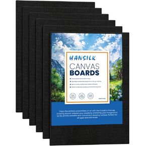 Canvas Boards for Painting 12X16-100% Cotton 6 Pack Canvas Panels for Acrylic, Oil, and Watercolor - Ideal for Artists and Hobbyists-Black