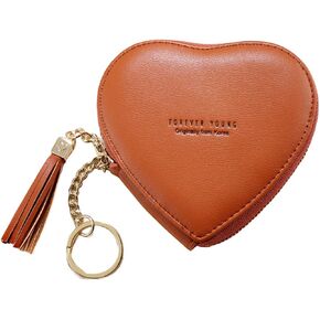 1Pcs Heart Shaped Coin Purse Female Handheld Leather Small Wallet With Keychain Coin Clip Coin Purse for Shopping Dating and Traveling (brown) in Saudi Arabia