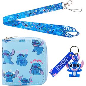 Cartoon PU Leather Wallet with Keychain Lanyard Ohana Coin Purse ID Credit Card Holder for Women Girls (WA SDZ B 2404) in Kuwait
