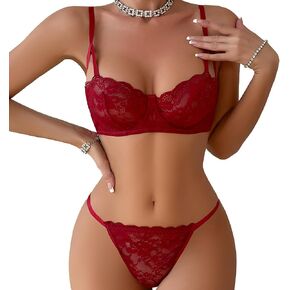 Sexy Floral Lace Lingerie for Women Sheer Bra and Panty Set with Underwire Soft Lace Push Up Lingerie Set