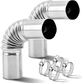 2pcs Diese-l Heater Exhaust Pipe,Stainless Steel 24mm Parking Air Heater Exhaust Pipe Tube Elbow Connector Exhaust Pipe Duct Connector with 4 Clamps for Diese-l Boat Heater