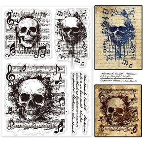 PH PandaHall Halloween Clear Stamps, Skull Transparent Stamp Decorative Clear Stamps Skull Backboard Craft Stamp Rubber Stamp for Card Making DIY Scrapbooking Stamp Album Crafting Journal Decoration