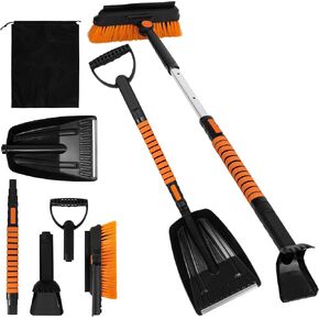 31" Ice Scrapers for Car Windshield, 3-in-1 Extendable from 31" to 40" Snow Brush with Squeegee, Snow Scraper with 180° Pivoting Brush Head and Foam Grip for Car Windshield, Truck, SUV