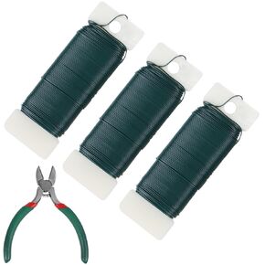 3 Pack 110 Yards Green Floral Wire 22 Gauge with Wire Cutter, Florist Wire Green Wire for Crafts,Christmas Wreaths Tree,Garland and Floral Flower Arrangements