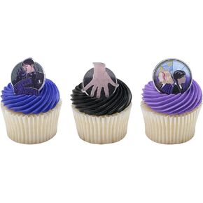 DecoPac Wednesday Outcasts Are In Cupcakes Rings, Nevermore Academy Cupcake Decorations, Food Safe Cupcake Toppers – 24 Pack