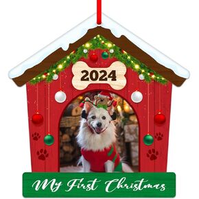FLYAB Dog Picture Frame Ornaments for Christmas Tree Personalized Dog Photo Frame Christmas Ornaments 2024 My First Christmas Ornament for Dog Puppy Dog Lover Christmas Tree Decorations Gifts