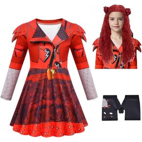 Xefenki Girls Kids Rise of Red Dress Costumes Halloween Cosplay Dress Up With Wig 4-14Y