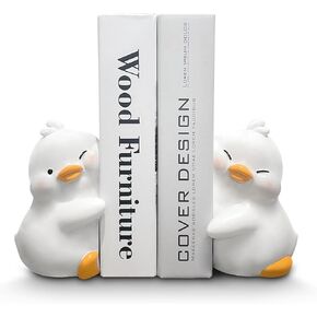 HINUGO Cute Duck Bookends Decoration, Book Ends for Heavy Books, Book Holders for Shelves in Kids Room Home Office Desk Bookshelf Decoration, Great Christmas Birthday Gift