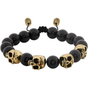 HAQUIL Punk Black Gold Plated Alloy Skull Charm Beaded Bracelet Durable Adjustable Wristband for Men