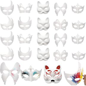 CDOKY 50PCS Unpainted Paper Mache Masks, DIY Blank Masquerade Masks, White Half Face Paper Mache Masks for Halloween Parties, Costume Parties, Masquerade Balls, and Theater Performances
