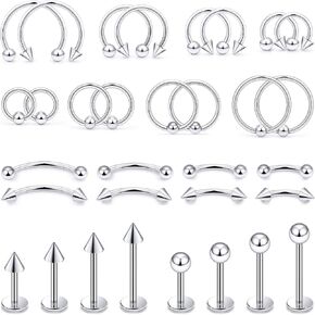 16G Lip Rings Vertical Labret Jewelry Monroe Lip Barbell Ring Medusa Snake Bite Piercing Jewelry Snug Daith Rook Conch Tragus Helix Cartilage Earring Piercing Jewelry for Women Men 32 Pcs