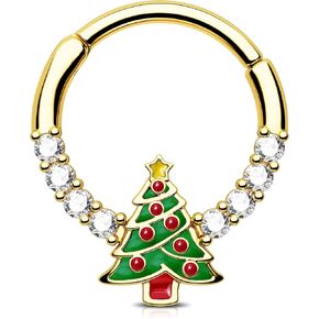 Jewseen Septum Rings 16g Christmas Tree Septum Piercing Jewelry Gold Diath Piercing Jewelry Gold Cartilage Hoop Surgical Steel Helix Conch Earring CZ Nose Rings Hoop for Women Men