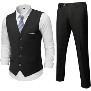 YND Men's 2-Piece Suit, Vest Pants Set for Men, Classic Waistcoat with Tie for Business, Wedding, Prom, Homecoming