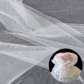 BENECREAT 18 Yards White Polyester Tulle Floral Wrapping Paper, 63 inch Flower Bouquet Mesh Package Paper Roll, DIY Bouquet Gift Crafts Packing Materials for Birthday Wedding Decor