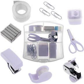 Mini Office Supply Kits Portable Case Includes Mini Stapler Scissors Staple Remover Paper Clips Staples Tape Dispenser Desk Accessories Office Supplies for Students Coworkers Office Clerks