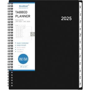 2025 Planner – 2025 Planner Weekly and Monthly, 9" x 11", large, 12 Monthly Tabs, Jan. 2025 – Dec. 2025, Strong Twin-Wire Binding, Inner Pocket, Hardcover, Black