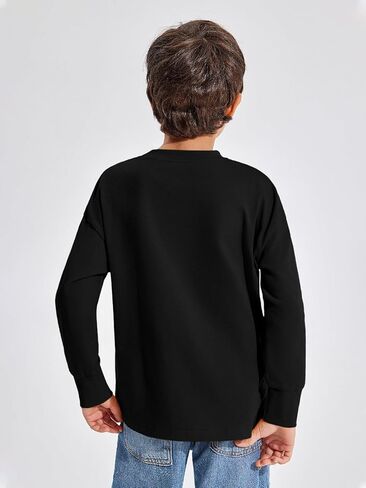 Haloumoning Boys Long Sleeve Shirts Kids Fashion Crewneck Side Slit Tops Tees with Pocket 5-14 Years in Saudi Arabia