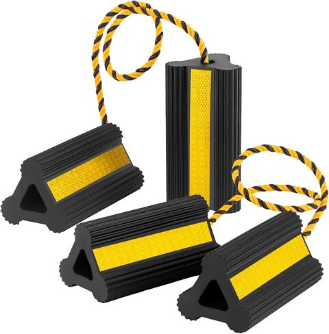 Heavy Duty Rubber Wheel Chocks - Tires Block Stopper for Trailer Travel Trailers RV Aircraft Car Camper Truck, Non Slip Tire Chocks with Nylon Rope Yellow Reflective Tape (1 Pair) in Saudi Arabia