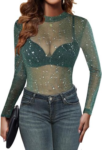 Zeagoo Mesh Top Women Long Sleeve Shirts See Through Party Layering Mock Neck 2024 Fall Sheer Undershirt in Saudi Arabia