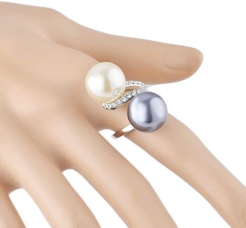 925 Sterling Silver Fashion Creative Two Tone Pearl Pure Natural Black Pearl White Pearl Unique Eternal Promise Ring Engagement Party Ring Jewelry-Making-Patterns in Saudi Arabia