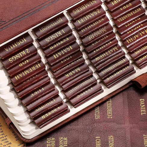 RETTACY Bible Tabs, Leather Bible Tabs, Large Size, Bible Tabs for Men, Bible Study Supplies, 66 Bible Tabs for Old and New Testament, Additional 21 Tabs for Apocrypha, 9 Blank Tabs (Brown) in Kuwait