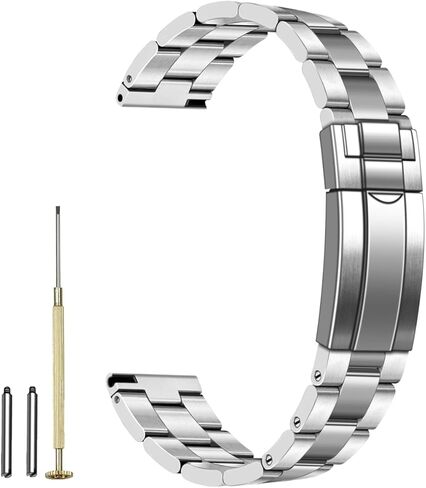 YISIWERA Screw-In Stainless Steel Watch Band 20mm 22mm Polished Brushed Metal Watch Strap Bracelet for Men Women Solid Adjustable Deployment Buckle Silver in Saudi Arabia