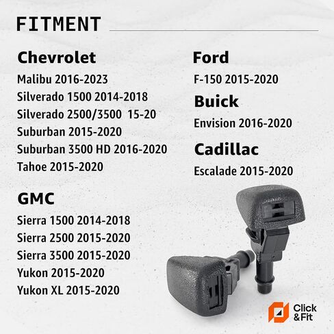 استبدال فوهات غسالة الزجاج الأمامي Click&Fit لـ 2014-2020 Ford F-150، Chevy Silverado Tahoe Suburban Malibu، GMC Sierra Yukon، Cadillac Escalade، Buick Envision - رشاشات غسالة ممسحة 23181646 in Saudi Arabia