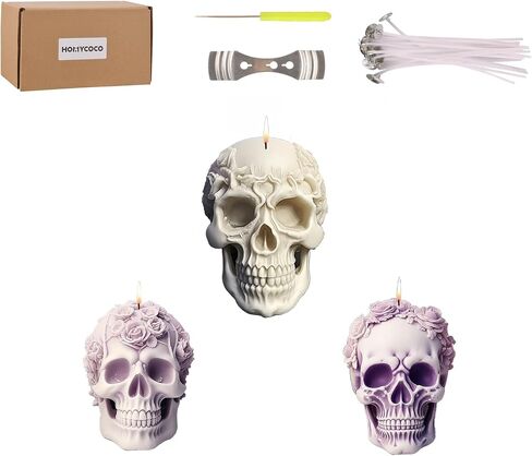 Large Skull Candle Molds with Wick Pin and 50 Wicks,3PCS Halloween Silicone Candle Molds for Candle Making,3D Skull Resin Wax Candle Silicone Molds in Kuwait