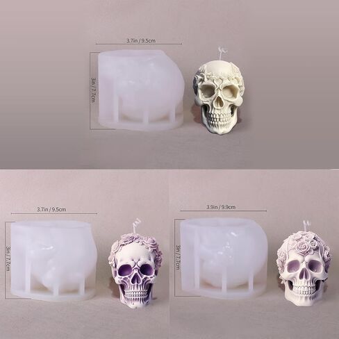 Large Skull Candle Molds with Wick Pin and 50 Wicks,3PCS Halloween Silicone Candle Molds for Candle Making,3D Skull Resin Wax Candle Silicone Molds in Kuwait