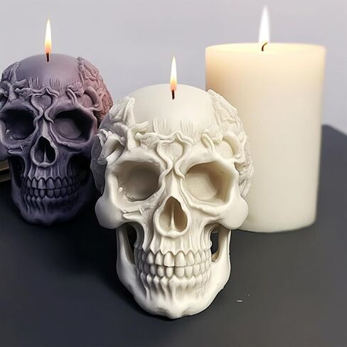 Large Skull Candle Molds with Wick Pin and 50 Wicks,3PCS Halloween Silicone Candle Molds for Candle Making,3D Skull Resin Wax Candle Silicone Molds in Kuwait