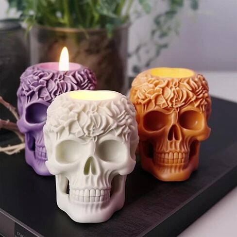 Large Skull Candle Molds with Wick Pin and 50 Wicks,3PCS Halloween Silicone Candle Molds for Candle Making,3D Skull Resin Wax Candle Silicone Molds in Kuwait