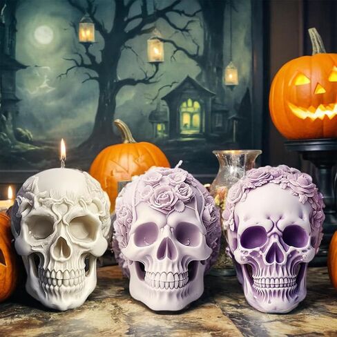 Large Skull Candle Molds with Wick Pin and 50 Wicks,3PCS Halloween Silicone Candle Molds for Candle Making,3D Skull Resin Wax Candle Silicone Molds in Kuwait