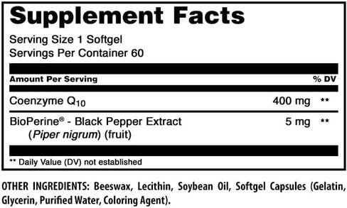 Amazing Formulas CoQ10 with Bioperine Supplement | 60 Softgels | 100 Mg Per Serving | Non-GMO| Gluten Free | Made in USA in Saudi Arabia