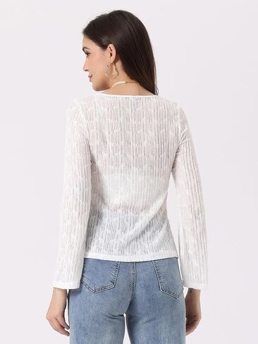 Allegra K Lace Shrug Top for Women's Tie Front Bell Long Sleeve Bolero Cardigan in Saudi Arabia