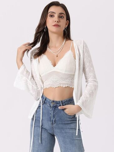 Allegra K Lace Shrug Top for Women's Tie Front Bell Long Sleeve Bolero Cardigan in Saudi Arabia