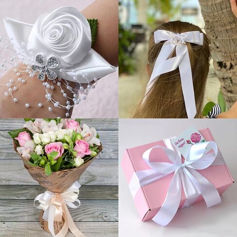Phinus 2 Roll 1 inch Pink Ribbon, 24 Yards Pink Satin Ribbon, Light Pink Ribbon, Fabric Ribbon for Flower Bouquet, Pink Ribbon for Gift Wrapping, Ribbon Pink for Wedding, Handmade Bows and Craft in Saudi Arabia