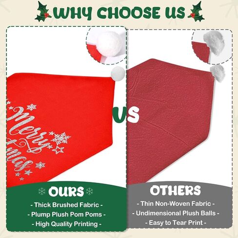 Christmas Chair Covers Set of 4 Santa Hat, Silver Glitter Print, High Resilience Pompon on Top, Size 25"x20", Christmas Decorations Indoor for Dining Room, Christmas Party Decorations in Saudi Arabia