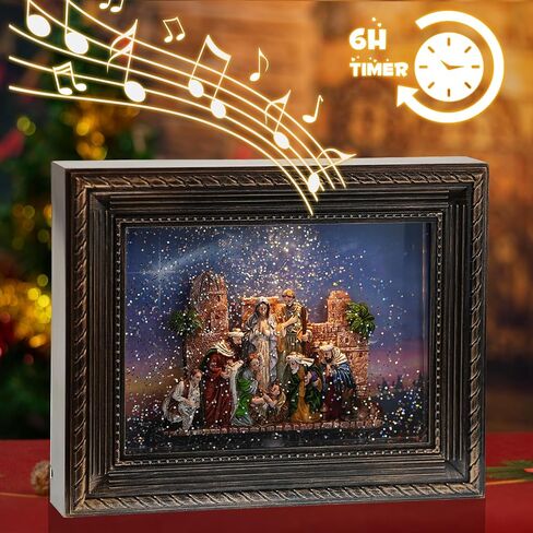 Nativity Christmas Snow Globes, Nativity Scene Indoor Christmas Snow Globe Lantern Decorations, Musical Snow Globe with 6-Hours Timer, Glitter Large Snow Globe - USB & Battery Operated in Saudi Arabia